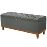Recamier Baú Dubai Linho Cinza Escuro Queen 1,50m Estofado Base Madeira - 1