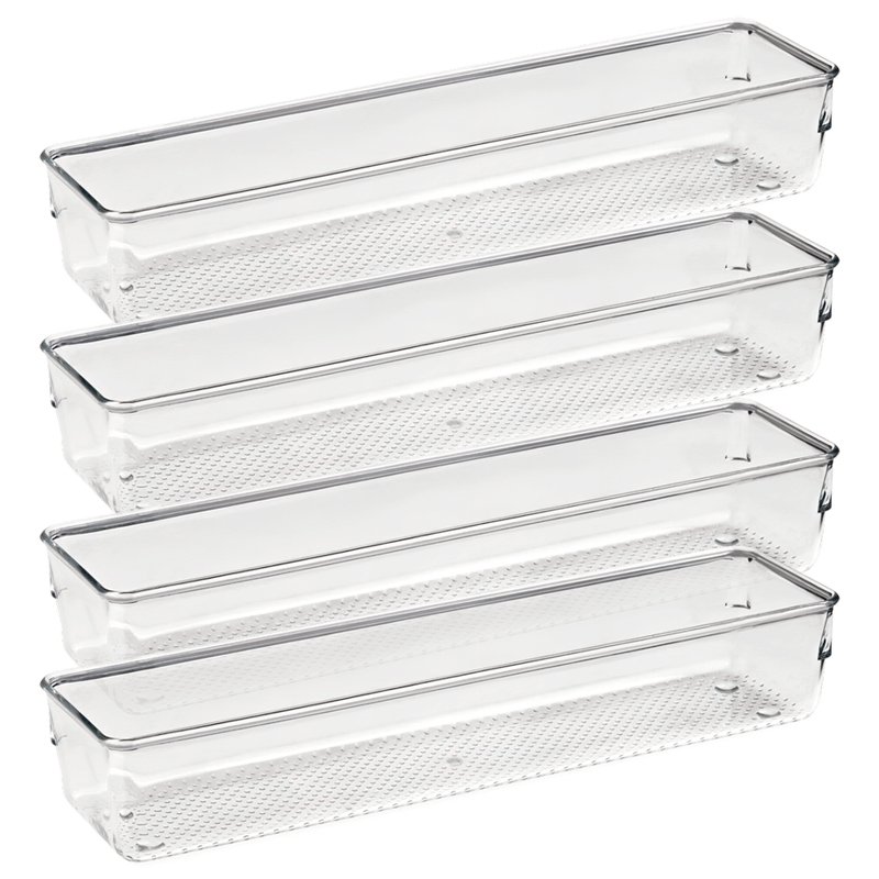 KIT 4 Cestas Organizadoras Gaveta Armário MULTIUSO 1 Litro 30,7×7,7×5,6 cm CRISTAL 1581 PLASVALE - 2