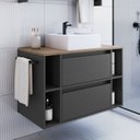 Ver imagem 2 de Conjunto para Banheiro Gabinete Suspenso 80cm com Cuba Espelheira com Toalheiro CJ8010.20 Preto/Mel/Grafite