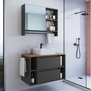 Conjunto para Banheiro Gabinete Suspenso 80cm com Cuba Espelheira com Toalheiro Cj8010.20