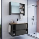 Ver imagem 1 de Conjunto para Banheiro Gabinete Suspenso 80cm com Cuba Espelheira com Toalheiro CJ8010.20 Preto/Mel/Grafite