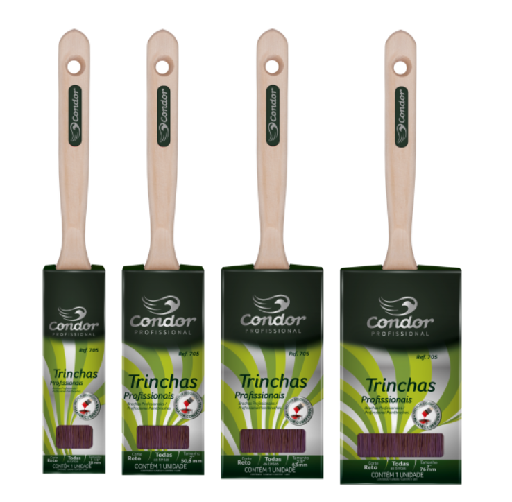 kit 4 PINCEL TRINCHA RETA SINTÉTICA PROFISSIONAL 705 CONDOR ...