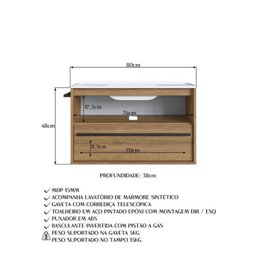 Conjunto para Banheiro Gabinete Suspenso 80cm com Toalheiro Lavatorio e Espelheira Cj8030.20 - 12