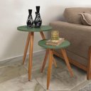 Ver imagem 4 de Conjunto Mesa De Canto Lateral Decoração Verde Musgo Madeira