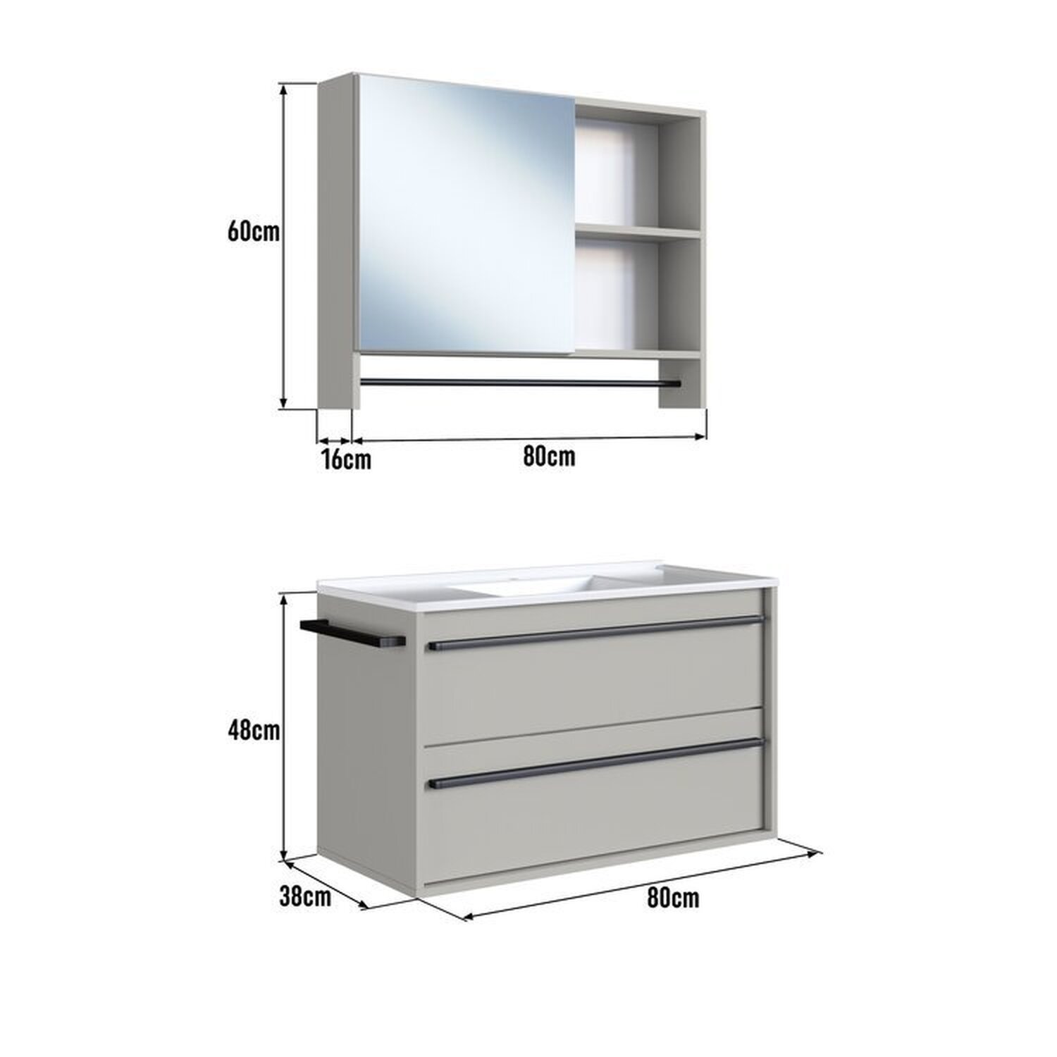 Conjunto para Banheiro Gabinete Suspenso 80cm com Toalheiro Lavatorio e Espelheira Cj8030.20 - 5