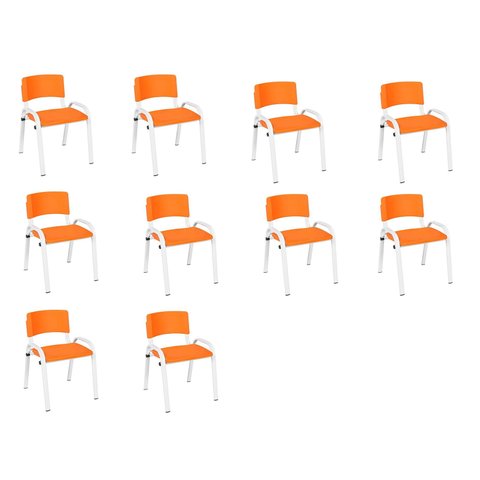 Kit 10 Cadeiras Infantil Iso, Escola, Base Branco-laranja