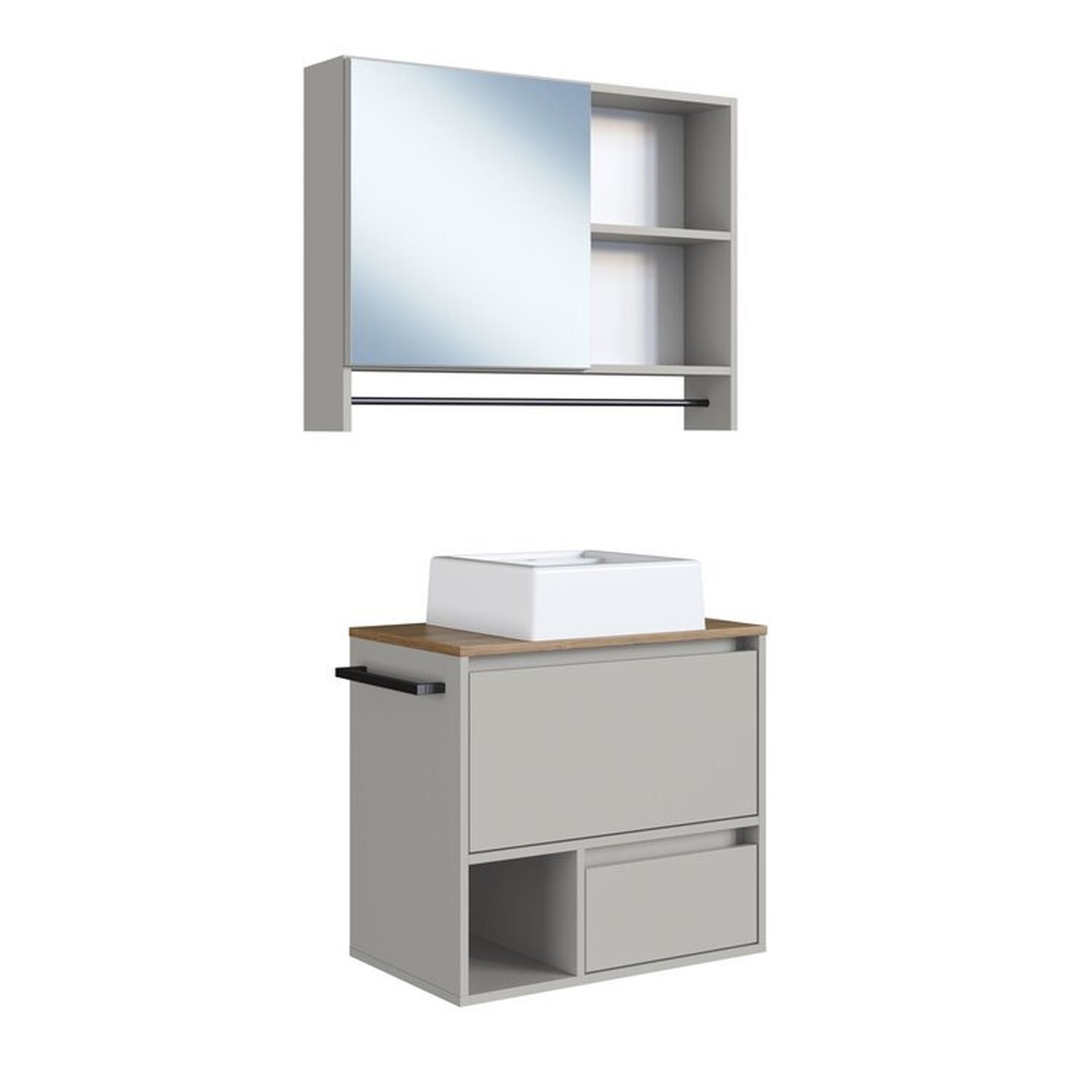 Conjunto para Banheiro Gabinete Suspenso 60cm com Toalheiro Cuba e Espelheira 80cm Cj8050.20 - 3