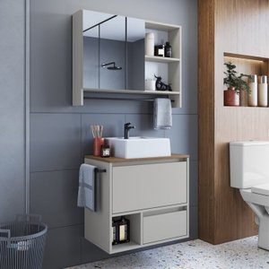 Conjunto para Banheiro Gabinete Suspenso 60cm com Toalheiro Cuba e Espelheira 80cm Cj8050.20
