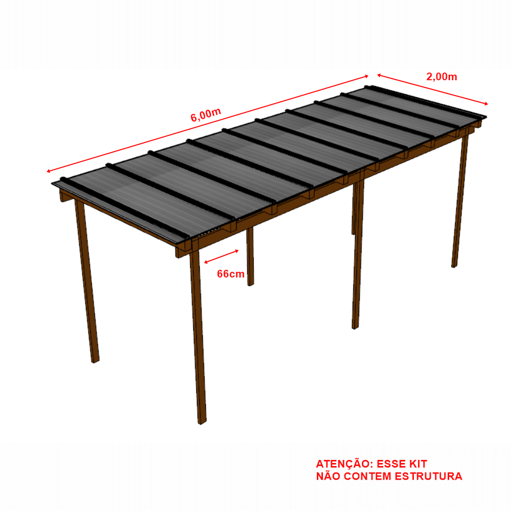 Cobertura Alveolar 6,00m x 2,00m - Cinza Refletivo 6mm - 2