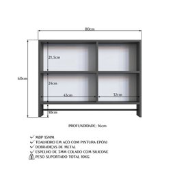 Conjunto para Banheiro Gabinete Suspenso 60cm com Toalheiro Cuba e Espelheira 80cm Cj8050.20 - 14