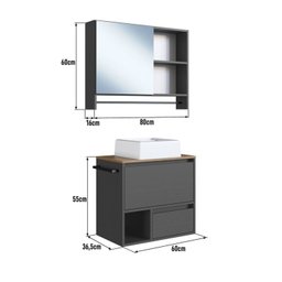 Conjunto para Banheiro Gabinete Suspenso 60cm com Toalheiro Cuba e Espelheira 80cm Cj8050.20 - 3