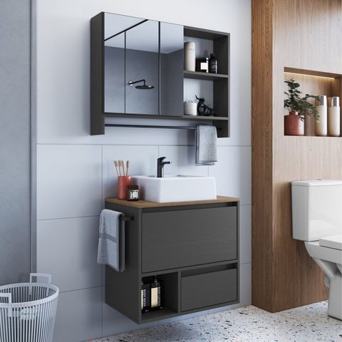 Conjunto para Banheiro Gabinete Suspenso 60cm com Toalheiro Cuba e Espelheira 80cm Cj8050.20