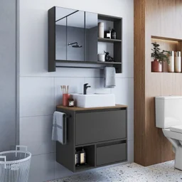 Conjunto para Banheiro Gabinete Suspenso 60cm com Toalheiro Cuba e Espelheira 80cm Cj8050.20 - 1 Conjunto para Banheiro Gabinete Suspenso 60cm com Toalheiro Cuba e Espelheira 80cm Cj8050.20 - 1