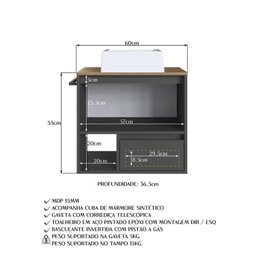 Conjunto para Banheiro Gabinete Suspenso 60cm com Toalheiro Cuba e Espelheira 80cm Cj8050.20 - 10