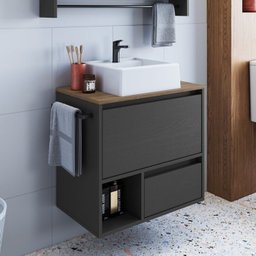 Conjunto para Banheiro Gabinete Suspenso 60cm com Toalheiro Cuba e Espelheira 80cm Cj8050.20 - 9 Conjunto para Banheiro Gabinete Suspenso 60cm com Toalheiro Cuba e Espelheira 80cm Cj8050.20 - 9