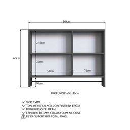 Conjunto para Banheiro Gabinete Suspenso 60cm com Toalheiro Cuba e Espelheira 80cm Cj8050.20 - 14