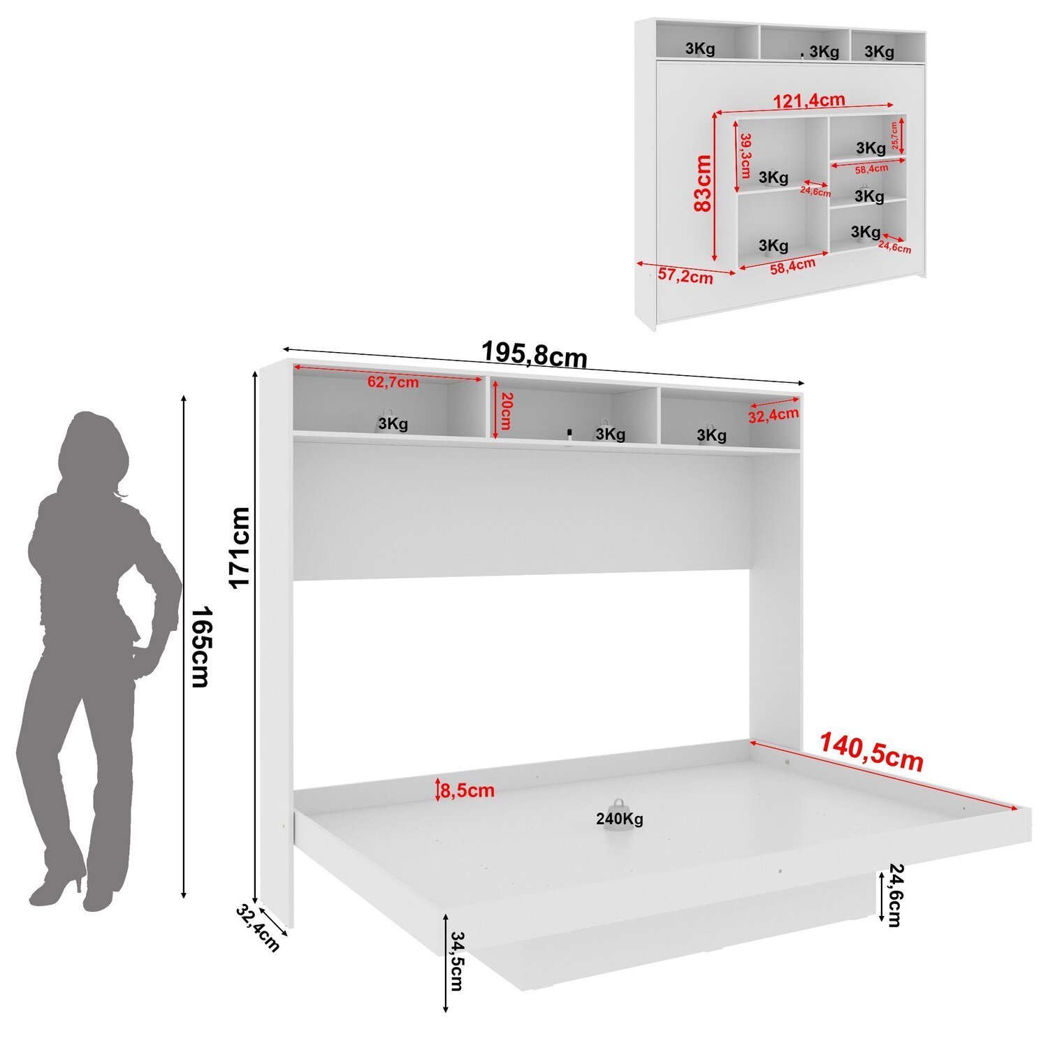 Cama Articulada Casal Horizontal com Nichos e Prateleiras Cm8043 - 5