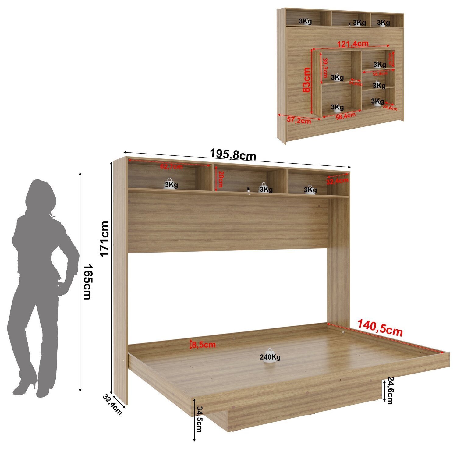 Cama Articulada Casal Horizontal com Nichos e Prateleiras Cm8043 - 5