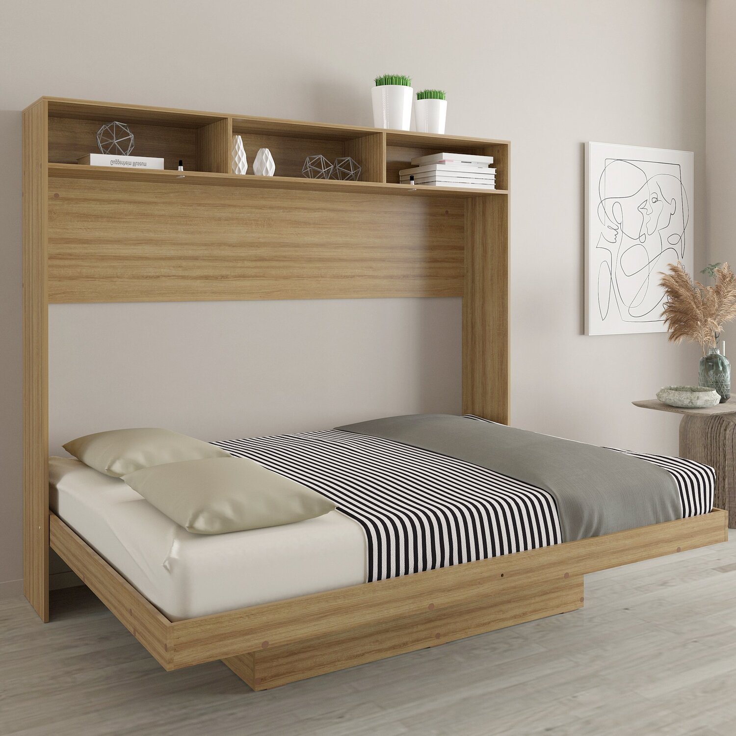 Cama Articulada Casal Horizontal com Nichos e Prateleiras Cm8043