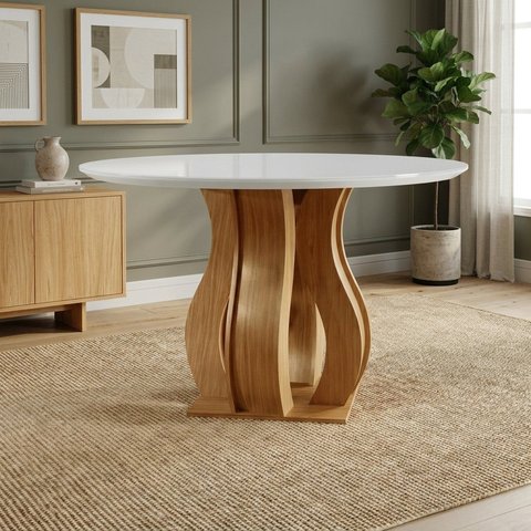 Mesa de Jantar Redonda 4 Lugares 110cm com Tampo de Vidro