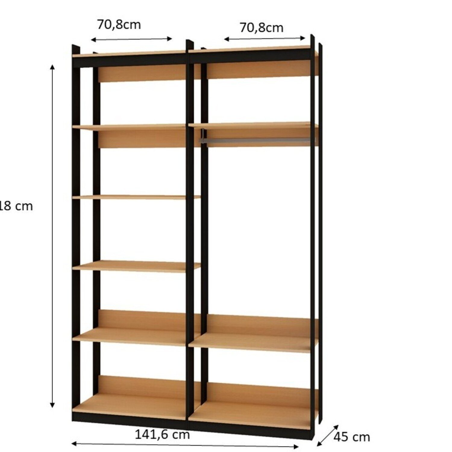 Closet Wood Preto Organização Elegante com Módulo Cabideiro e Prateleira - 3