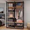Ver imagem 1 de Closet Wood Preto Organização Elegante com Módulo Cabideiro e Prateleira