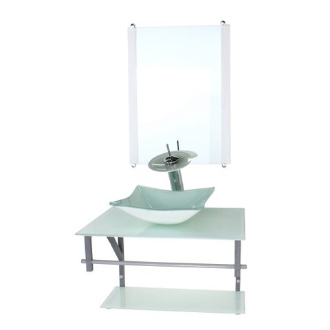 GABINETE DE VIDRO PARA BANHEIRO 60CM AC CUBA QUADRADA BRANCO FULL COM TORNEIRA CASCATA