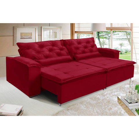 Sofá Lisboa Retratil e Reclinavel 2,32 Mts Veludo Vermelho