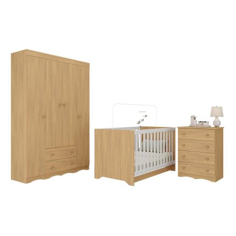 Quarto de Bebê Completo com Berço Americano 3 em 1 Realeza Multimóveis Mp4587 Madeirado