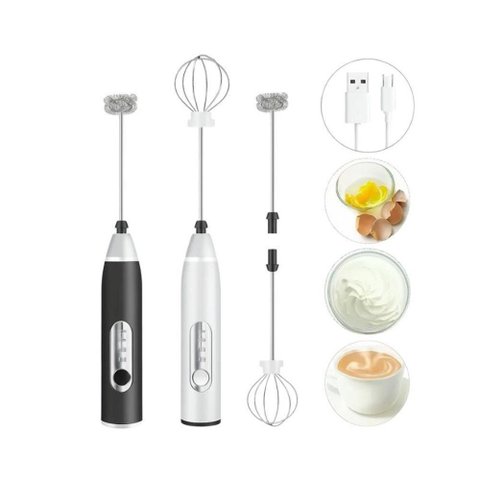 Kit Mini Mixer Elétrico Recarregável de Mão Multiuso para Bebidas e Ovos 3 Velocidades