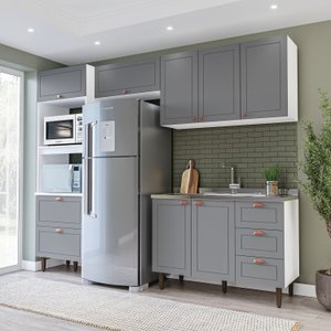 Cozinha Pérola Completa 4 Peças Torre Quente Basculante Aéreo 3 Portas e Balcão 2 Gavetas 3 Portas