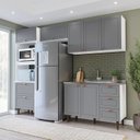 Ver imagem 1 de Cozinha Pérola Completa Modulada 4 Peças Torre Quente Basculante Aéreo 3 Portas e Balcão 2 Gavetas 3 Portas Yescasa Cinza/Branco