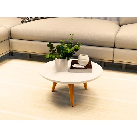 Mesa de Centro e Lateral Apoio para Sala Tripe Redonda Retro