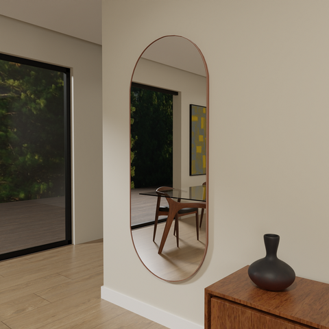 Espelho Orgânico 115cm X 55cm E07 Moldura Couro Caramelo Luxo Lançamento Quarto