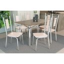 Ver imagem 1 de Conjunto: Mesa Sala Jantar Elba Tampo Madeirado C/ Vidro 120cm e 6 Cadeiras Florença Cromada/freijo