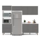 Ver imagem 5 de Cozinha Pérola 4 Peças Torre Quente Basculante Aéreo 3 Portas e Balcão 2 Gavetas 3 Portas com Tampo Yescasa Cinza/Branco