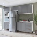 Ver imagem 1 de Cozinha Pérola 4 Peças Torre Quente Basculante Aéreo 3 Portas e Balcão 2 Gavetas 3 Portas com Tampo Yescasa Cinza/Branco