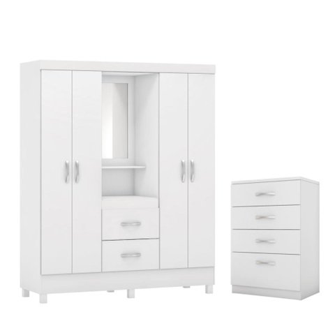 Jogo de Quarto Roupeiro e Comoda Essen Branco