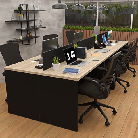 Estação de Trabalho Mesa Plataforma Escritório 1200x600 6 Lugares