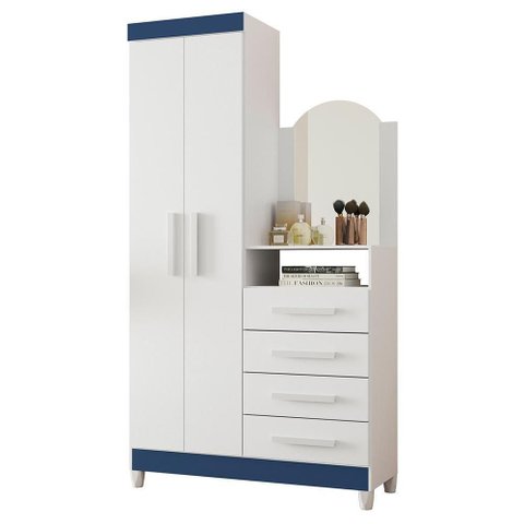 Cômoda New Capri 2 Portas e 4 Gavetas Quadriflex Branco/azul Matte com Espelho - Móveis Albatroz
