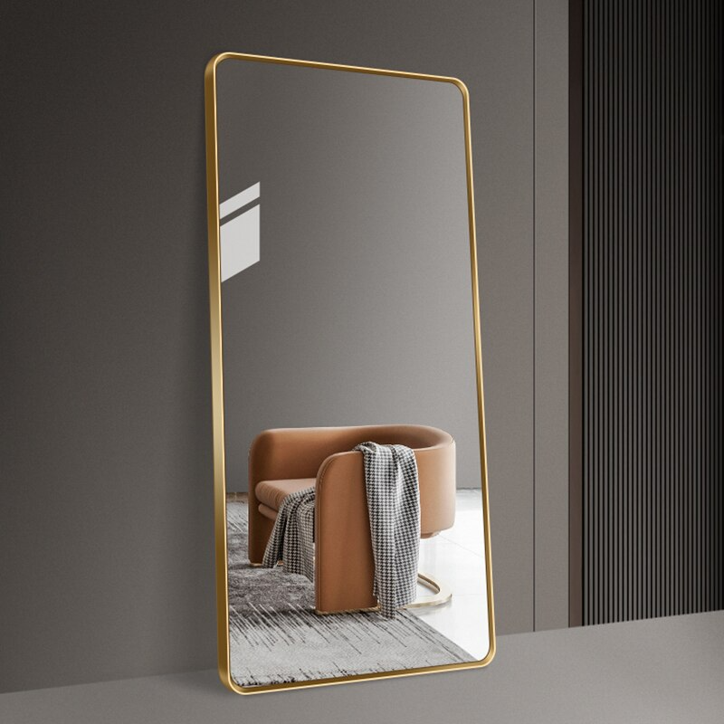 Espelho Grande Corpo Inteiro Retangular Moldura Metal Industrial 170x70 Suporte de Chão Dourado - 5