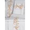 Kit Suite King Size Arabesco Bordado Jogo de Cama Banho:Branco/Dourado - 3