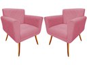Ver imagem 1 de Kit 2 Poltronas Decorativa Sabrina Suede Rosa Pés Madeira Mz Decor