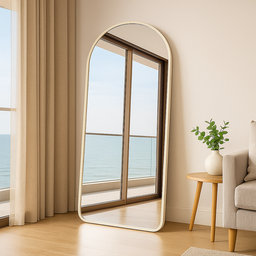 Espelho Base Reta com Moldura Alumínio Off White Corpo Inteiro 170x70 Cm C/ Suporte de Chão e Parede - 1