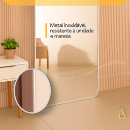 Espelho Base Reta com Moldura Alumínio Off White Corpo Inteiro 170x70 Cm C/ Suporte de Chão e Parede - 5