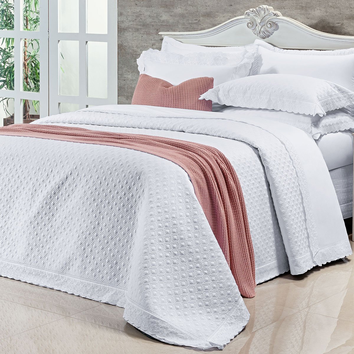 Kit Cobre Leito Tamanho King Size Branco 400 Fios Egípcio 100% Algodão 3 Peças