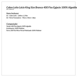 Kit Cobre Leito Tamanho King Size Branco 400 Fios Egípcio 100% Algodão 3 Peças - 5