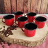 Jogo 6 Canecas Esmaltadas Pequenas Vermelhas Com Alças 90ml Xícaras Ágata Para Café - 5