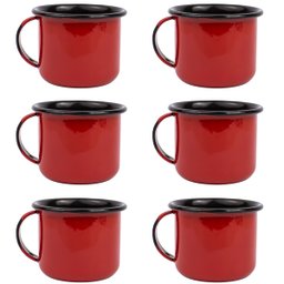 Jogo 6 Canecas Esmaltadas Pequenas Vermelhas Com Alças 90ml Xícaras Ágata Para Café - 1