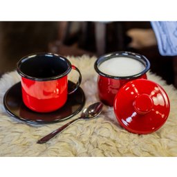 Jogo 6 Canecas Esmaltadas Pequenas Vermelhas Com Alças 90ml Xícaras Ágata Para Café - 4
